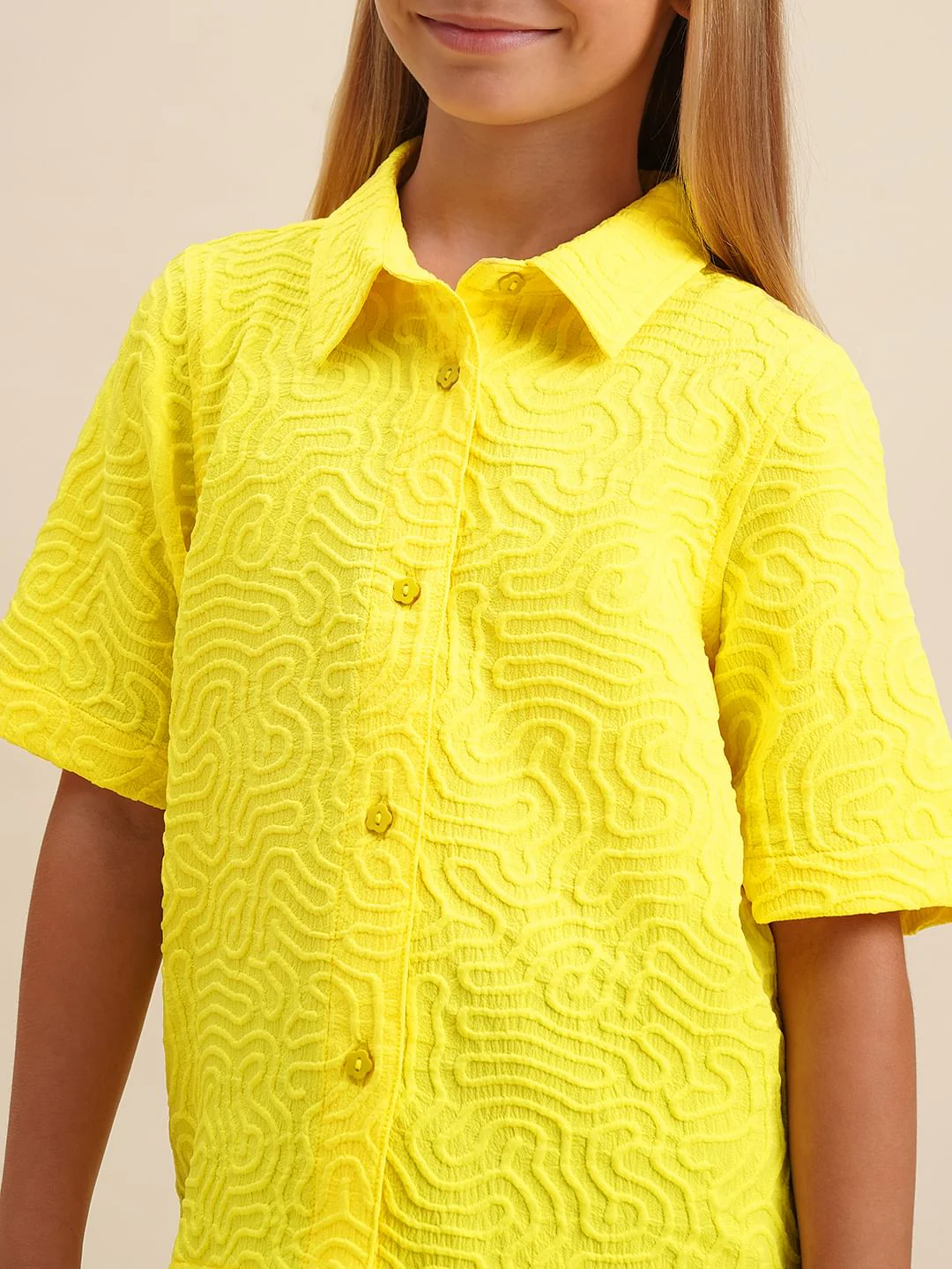 Girls Yellow Cotton Short Sleeves Shirt - Image 4