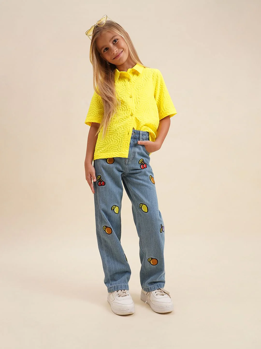 Girls Yellow Cotton Short Sleeves Shirt - Image 5