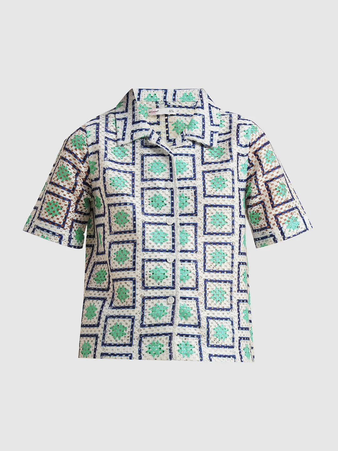 Girls White Printed Crochet Shirt - Image 6