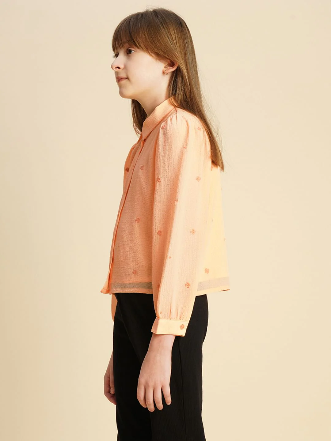 Girls Peach Embroidered Shirt - Image 2