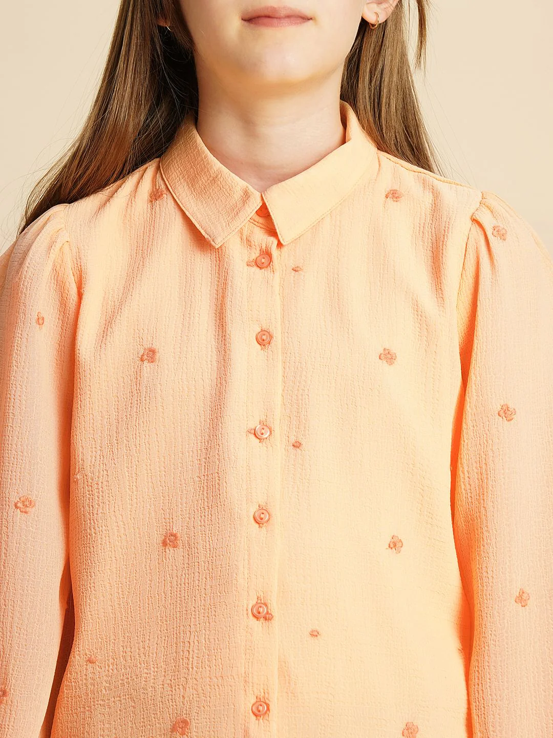 Girls Peach Embroidered Shirt - Image 4