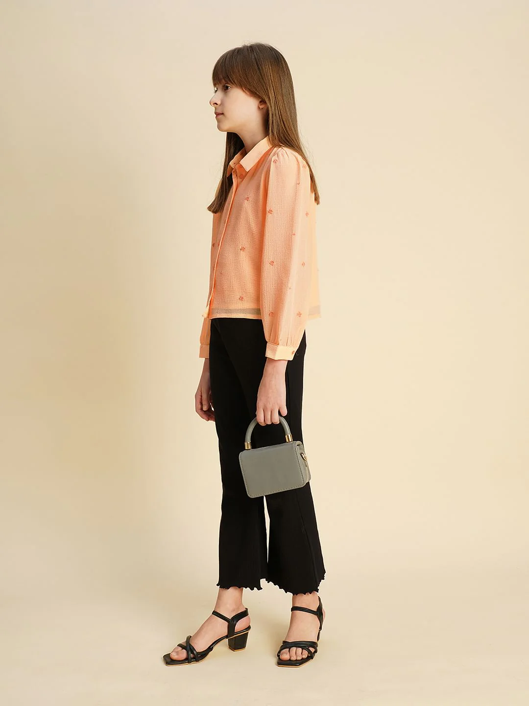 Girls Peach Embroidered Shirt - Image 5