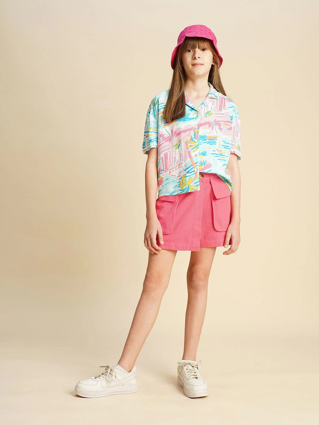 Girls Blue Printed Viscose Shirt - Image 5