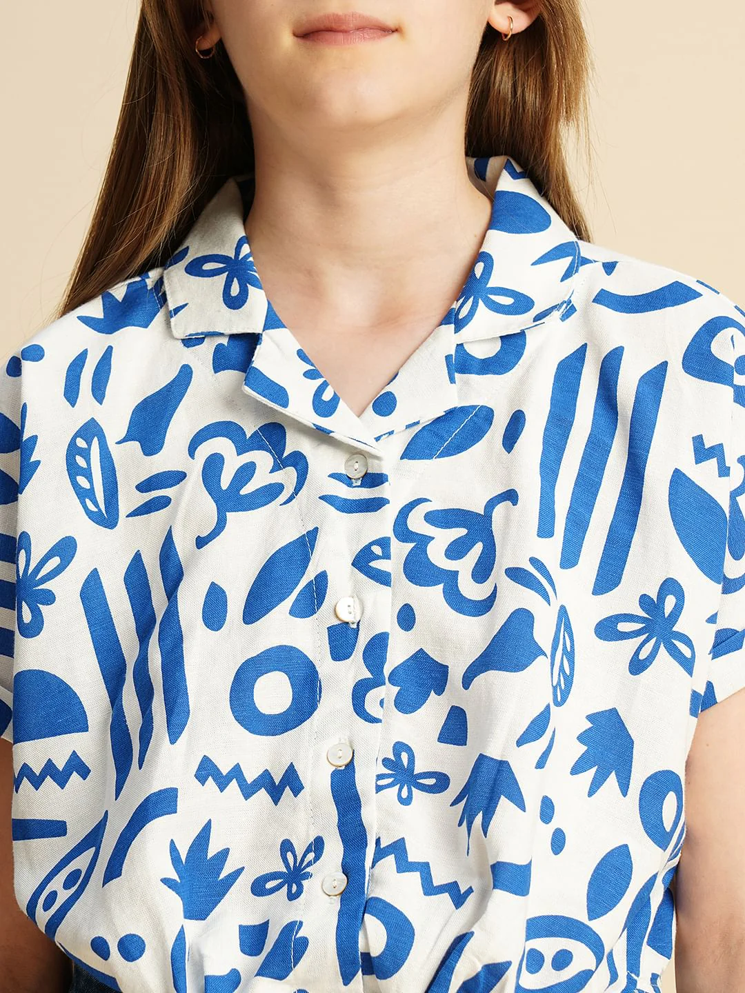 Girls Blue Printed Twisted Knot Shirt - Image 4