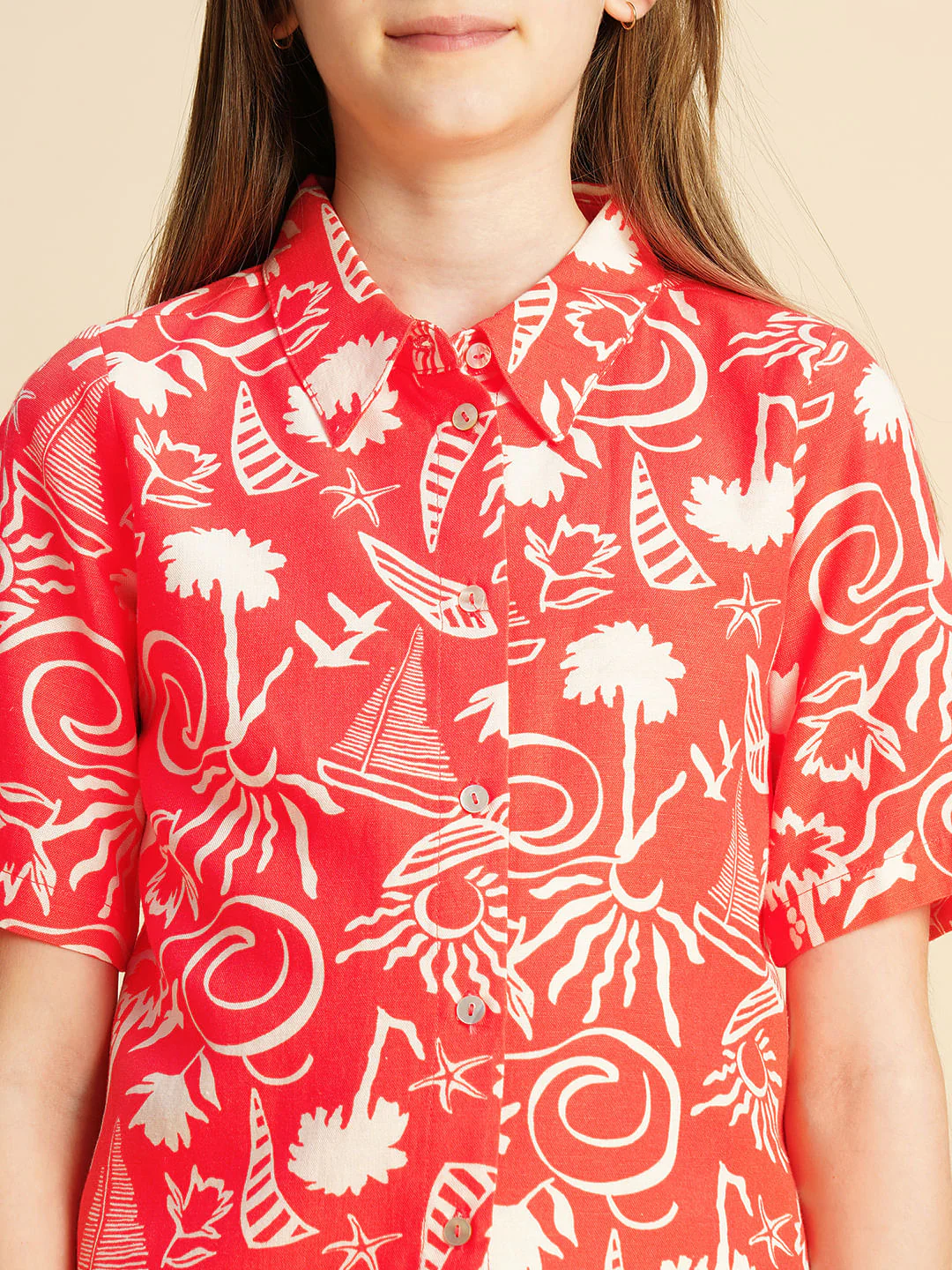 Girls Red Printed Shirt - Image 4