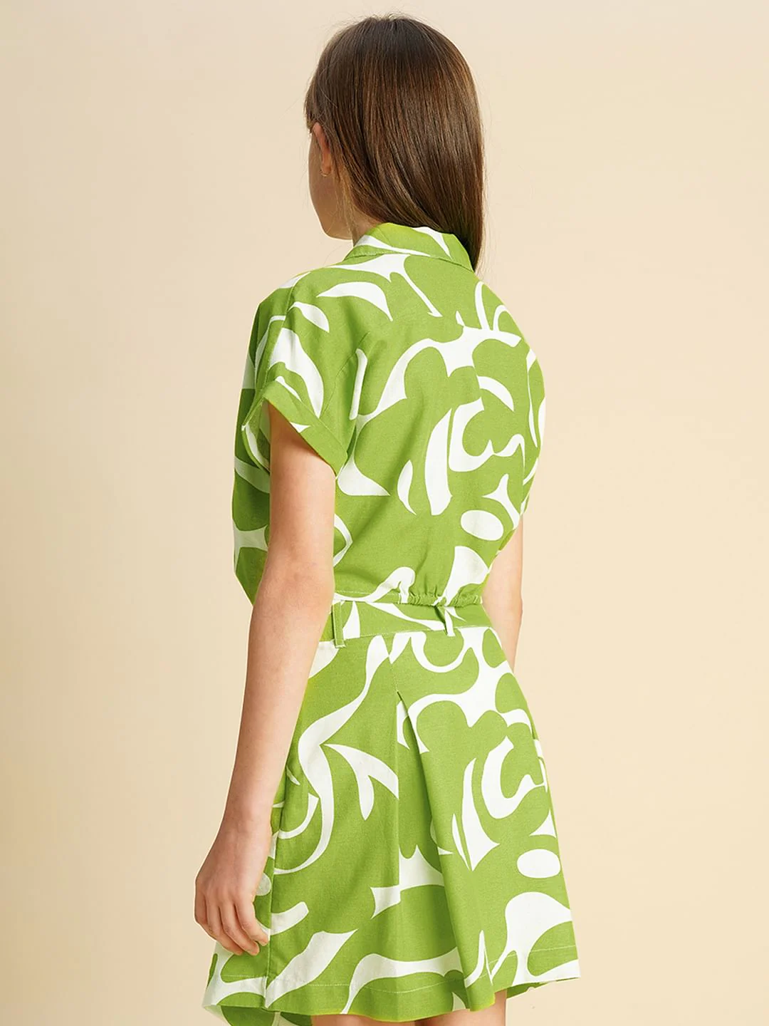 Girls Green Printed Twisted Knot Shirt - Image 3