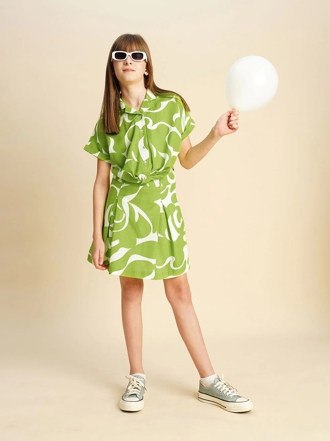 Girls Green Printed Twisted Knot Shirt - Image 5