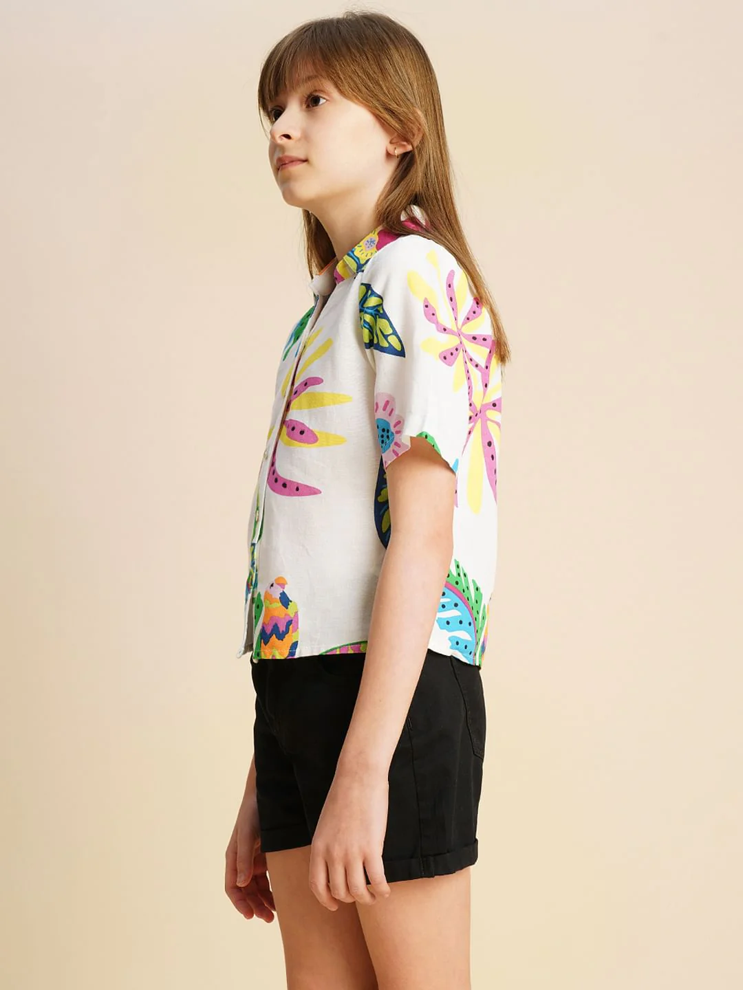 Girls White Printed Shirt - Image 2