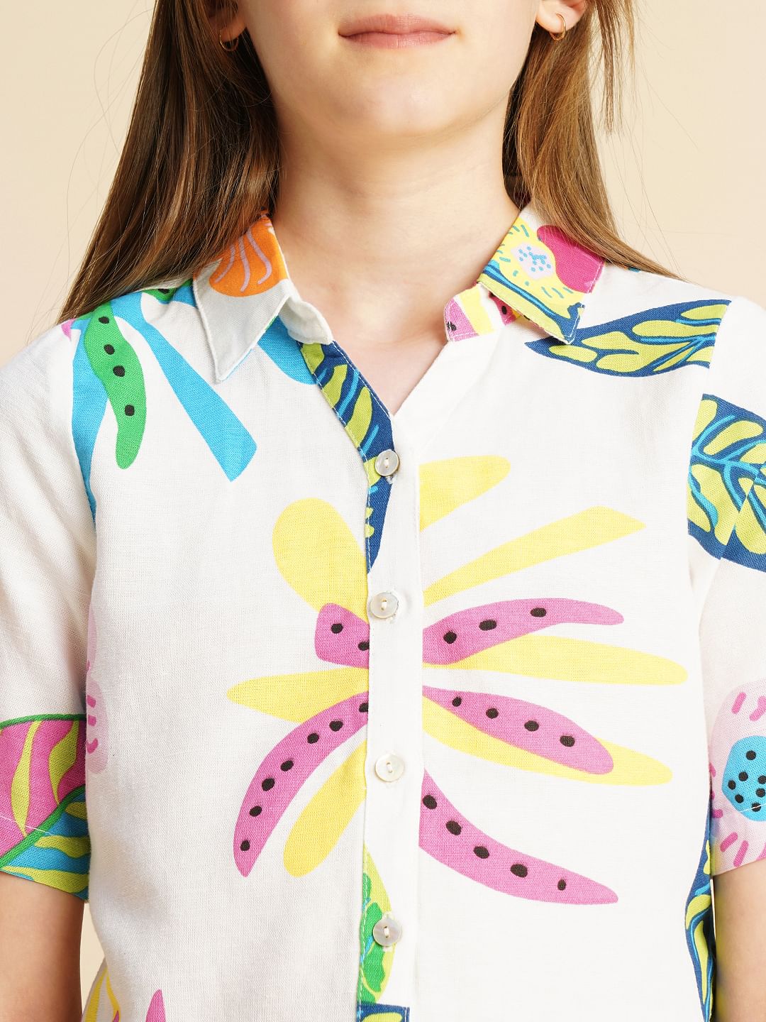 Girls White Printed Shirt - Image 4