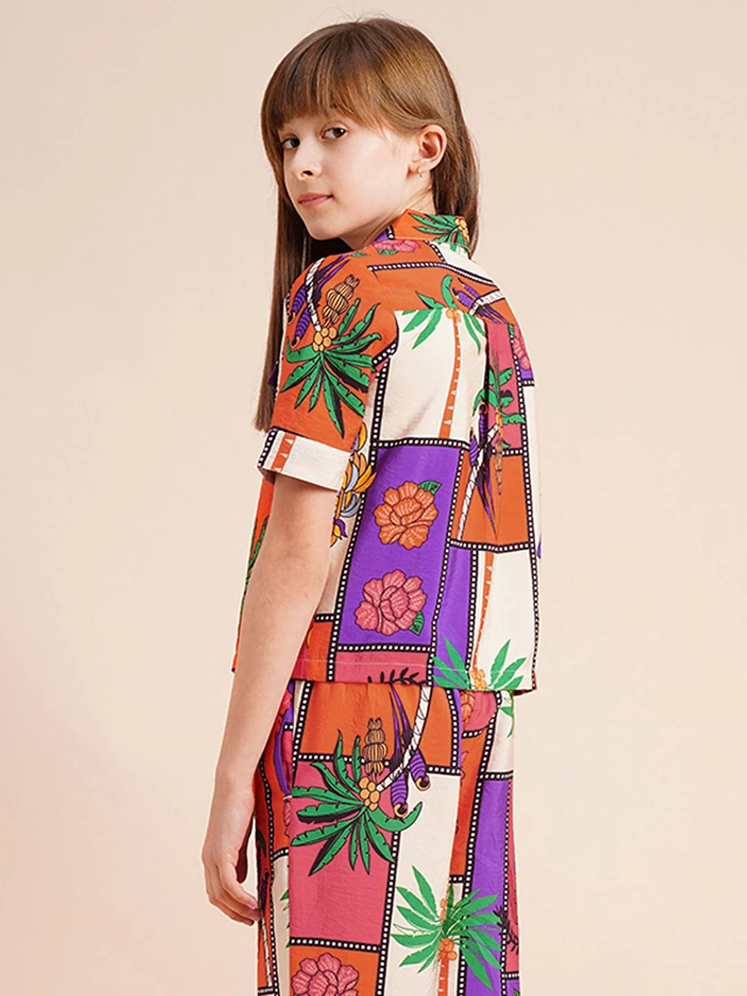 Girls Purple Printed Co-Ord Set Shirt - Image 3
