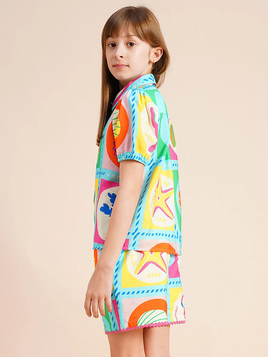 Girls Multi-Colour Printed Co-Ord Set Shirt - Image 3