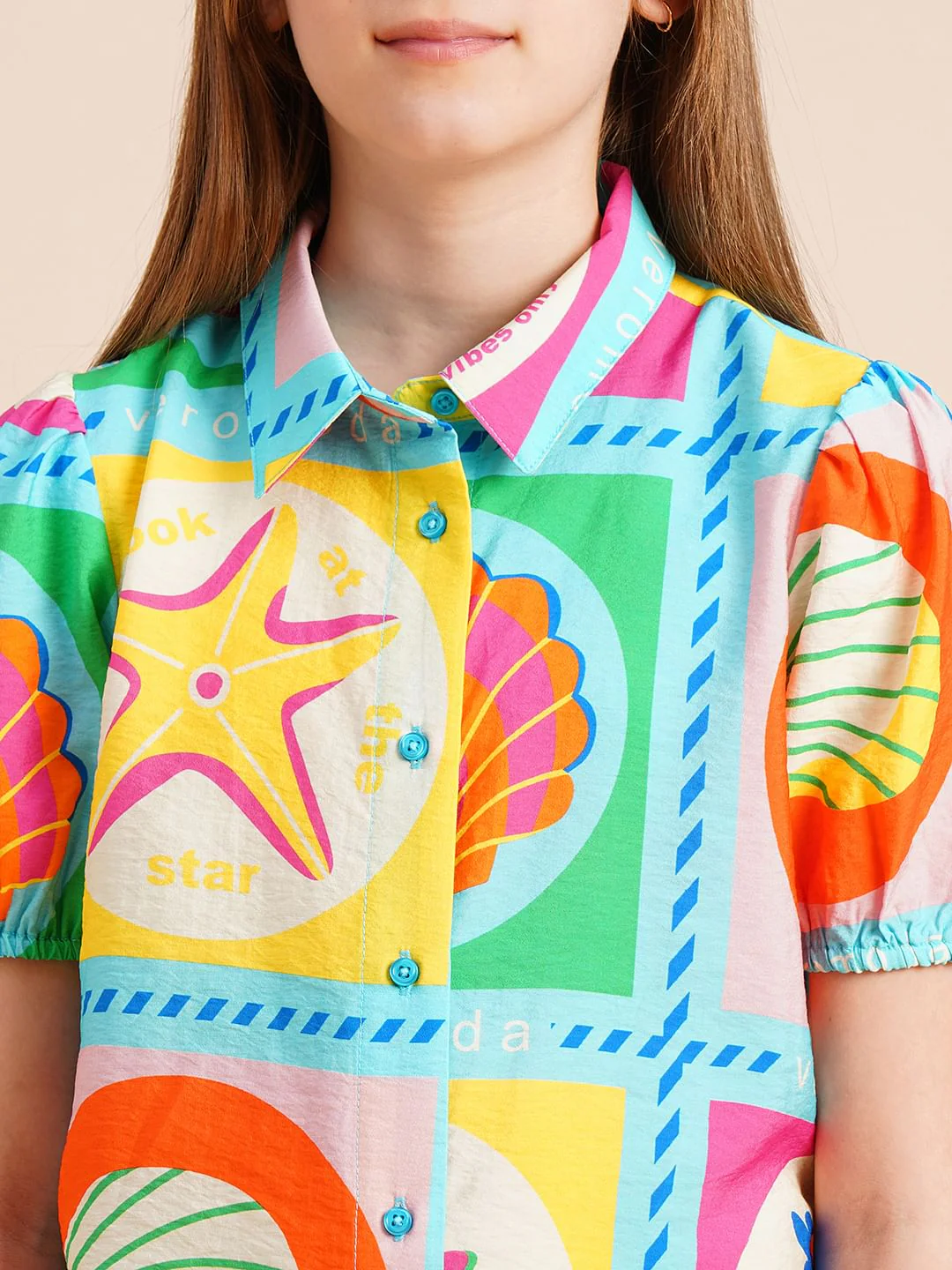 Girls Multi-Colour Printed Co-Ord Set Shirt - Image 4