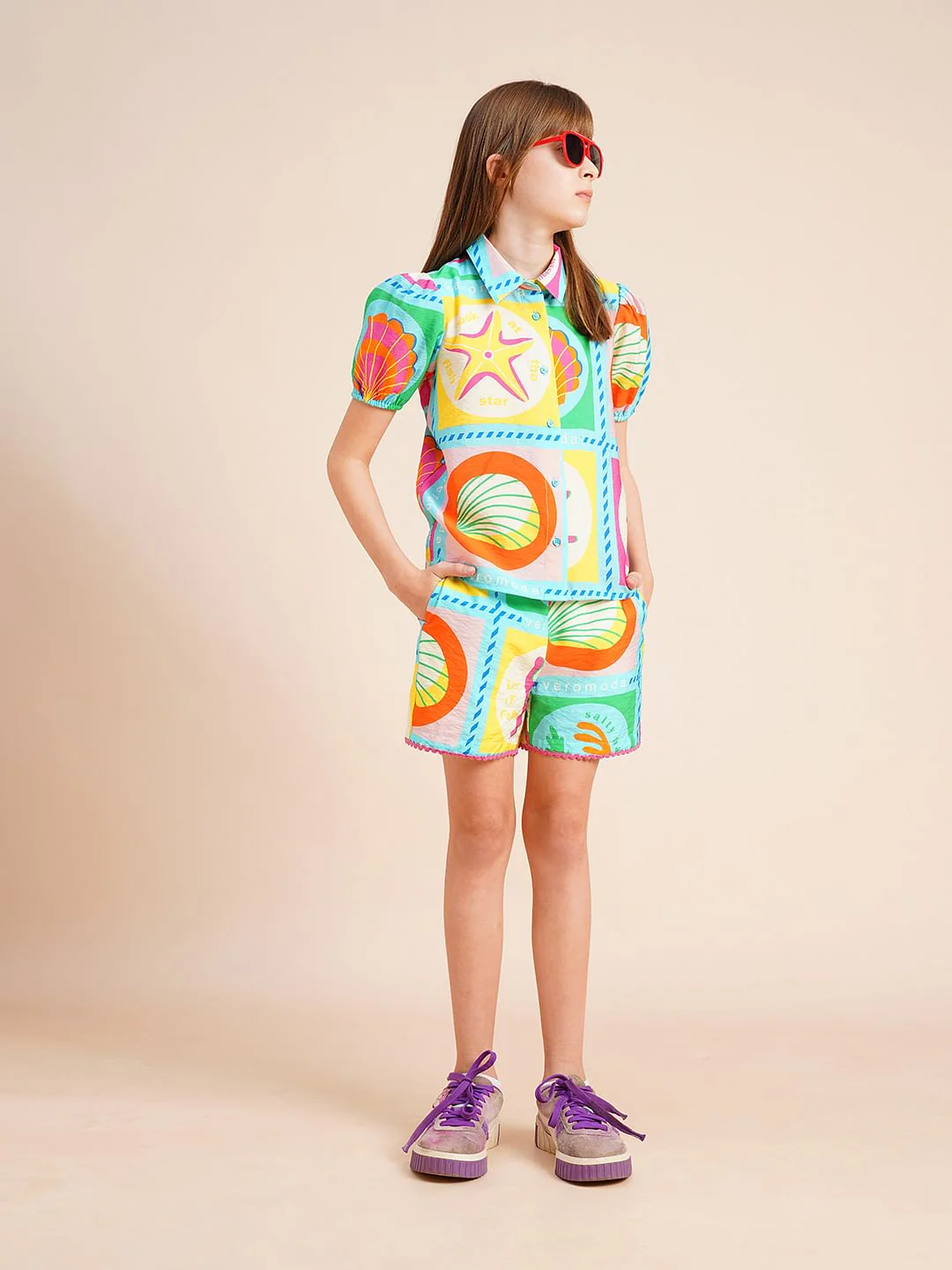Girls Multi-Colour Printed Co-Ord Set Shirt - Image 5