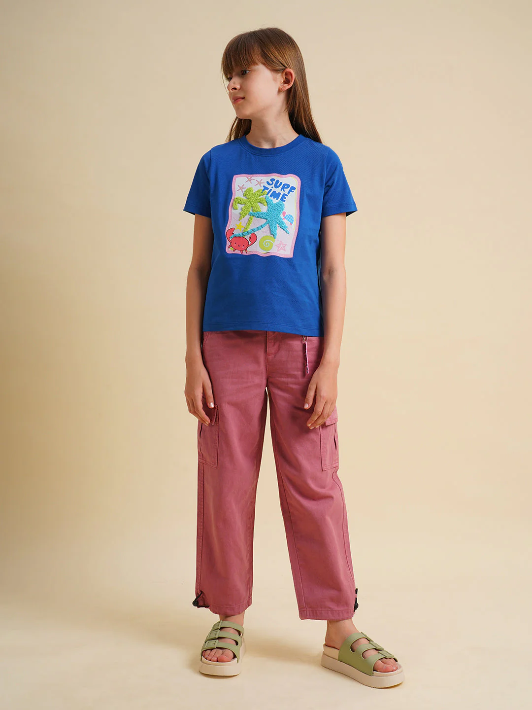 Girls Blue Cotton Printed T-Shirt - Image 5