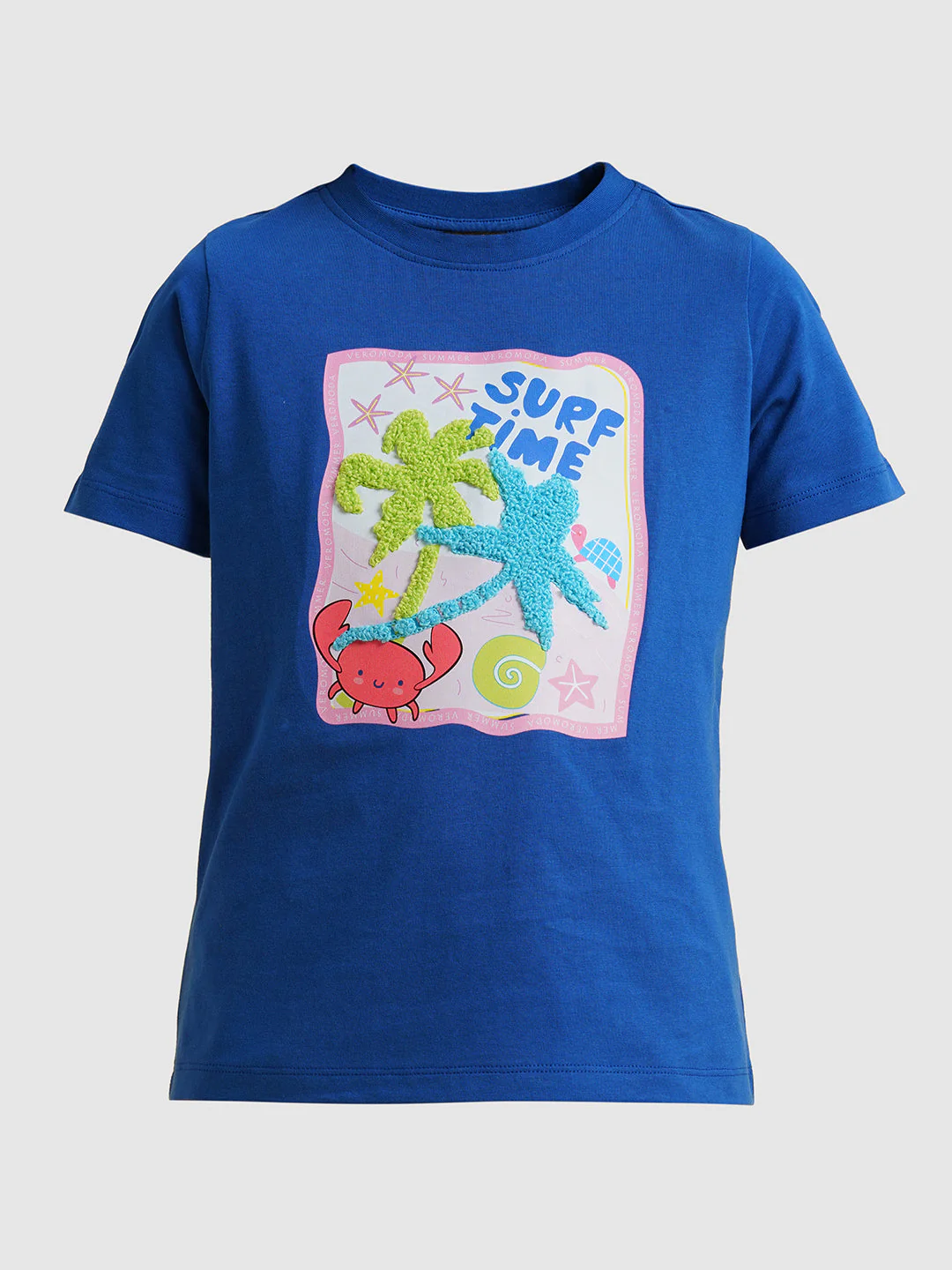 Girls Blue Cotton Printed T-Shirt - Image 6