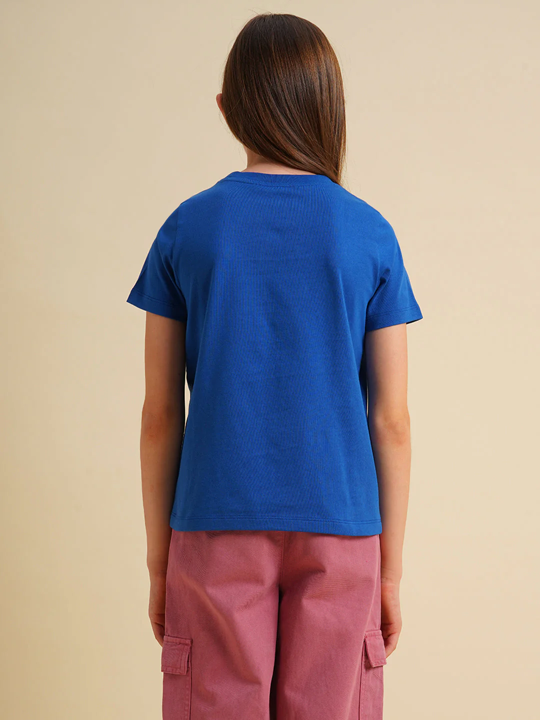Girls Blue Cotton Printed T-Shirt - Image 8