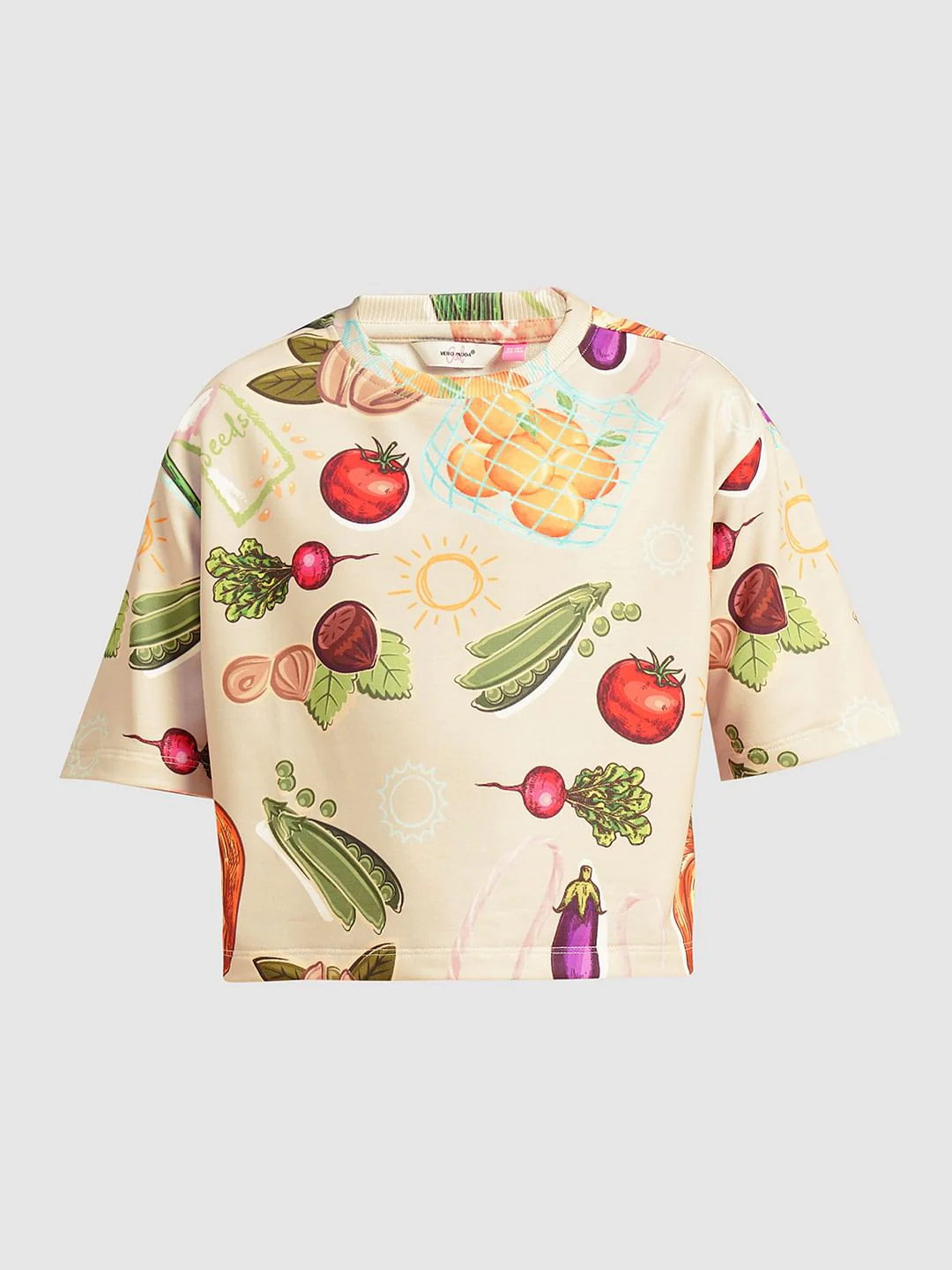 Girls Beige Veggies Print Co-Ord Set T-Shirt - Image 6