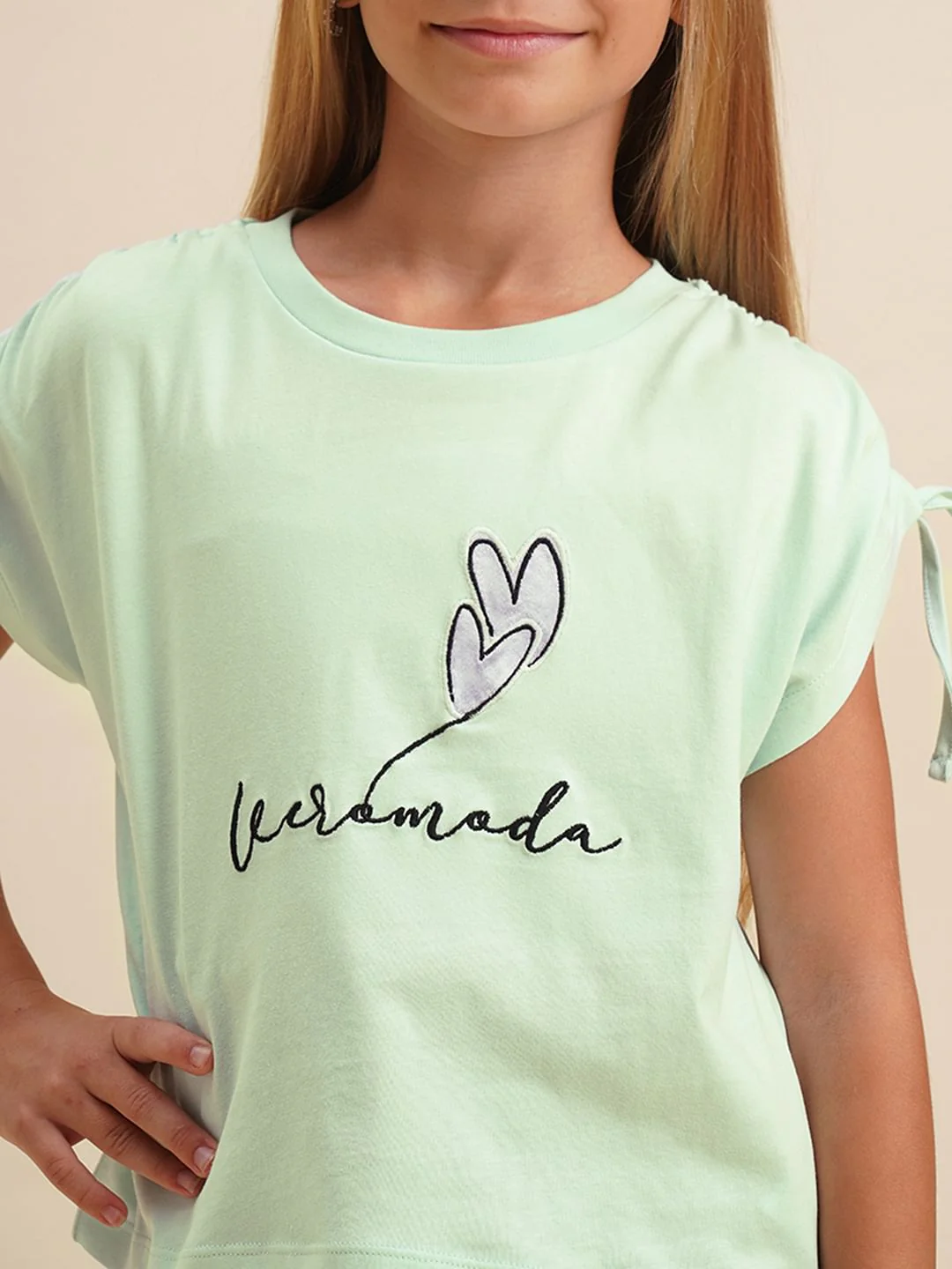 Girls Green Printed Cotton Oversized T-Shirt - Image 4