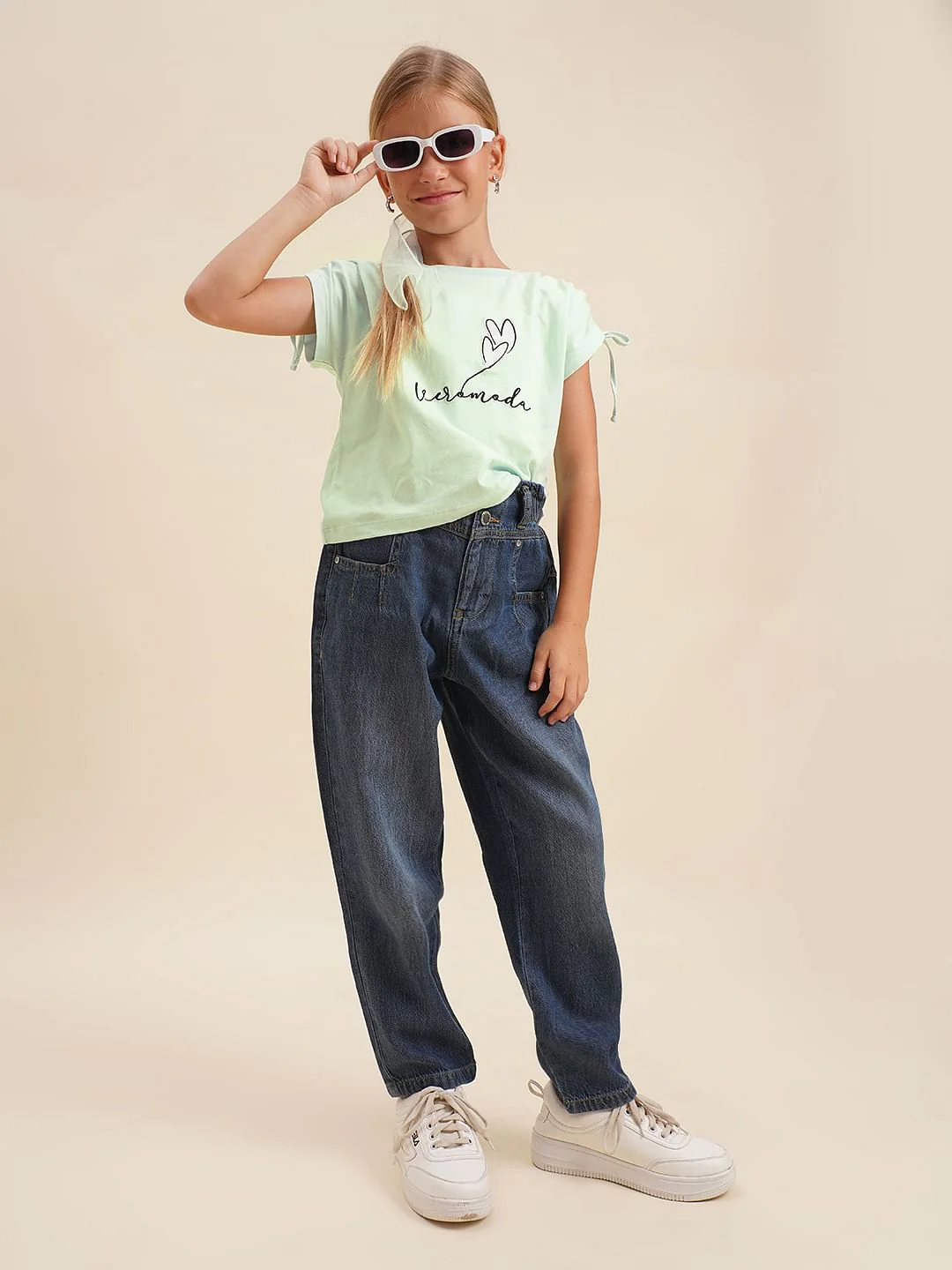 Girls Green Printed Cotton Oversized T-Shirt - Image 5