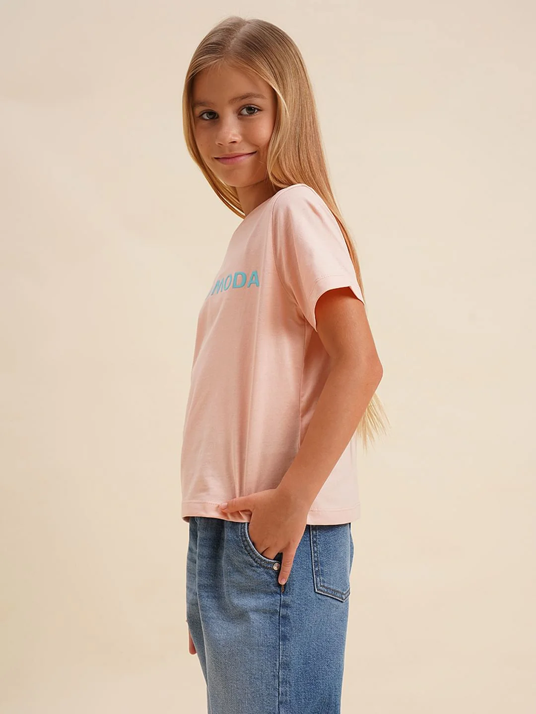Girls Pink Logo Print Cotton T-Shirt - Image 2