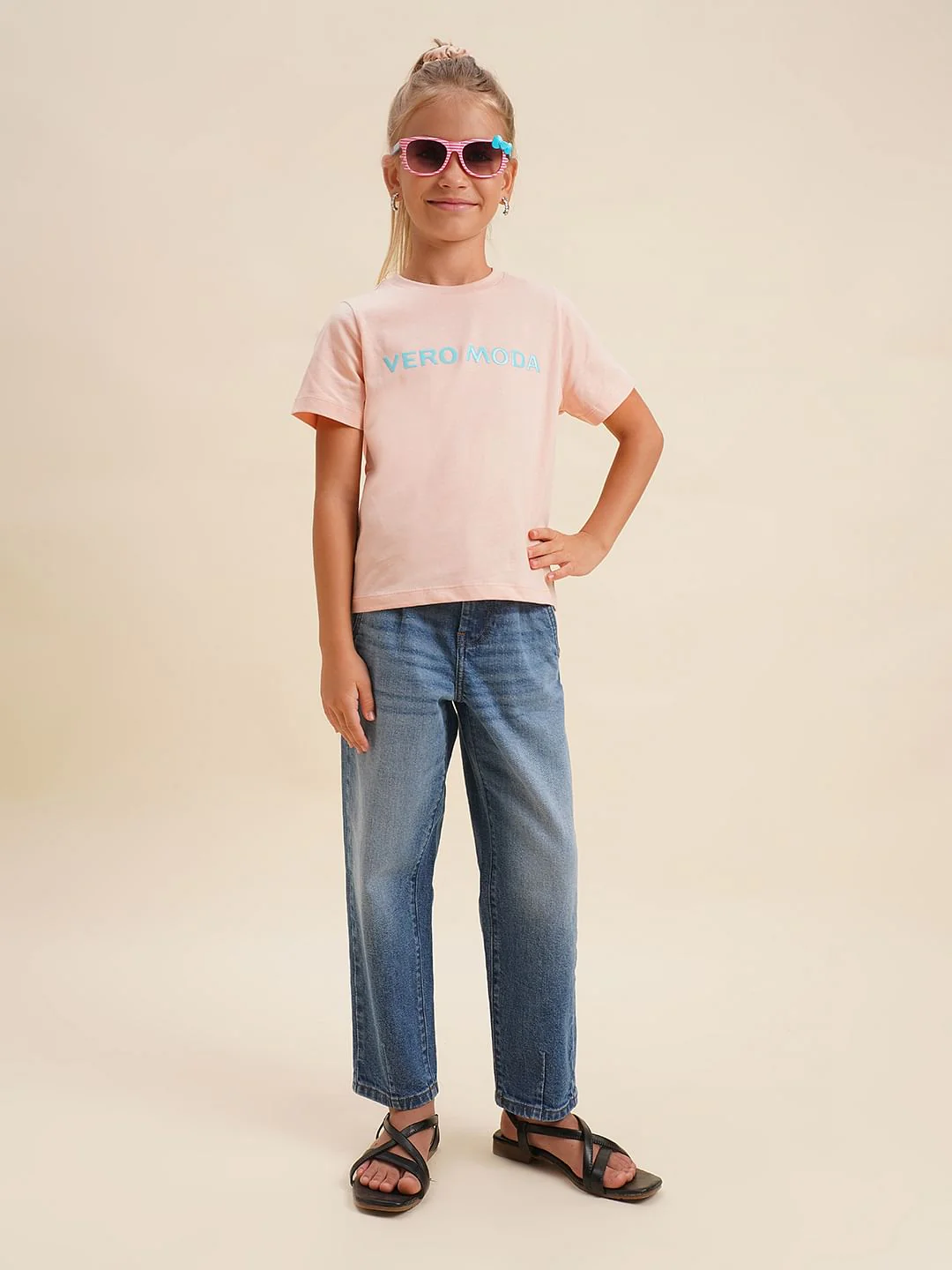 Girls Pink Logo Print Cotton T-Shirt - Image 5