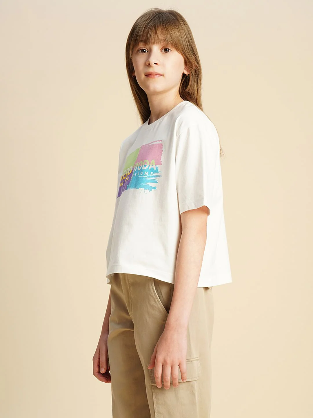 Girls White Logo Text Print T-Shirt - Image 2