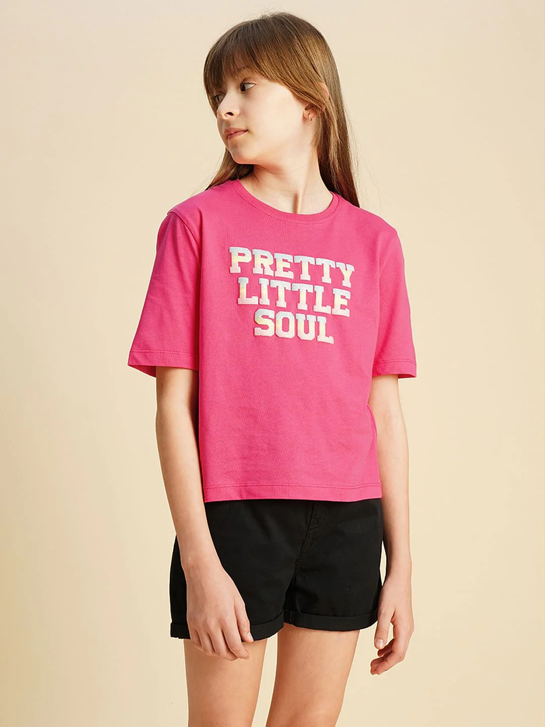 Girls Pink Text Print Cotton T-Shirt - Image 2