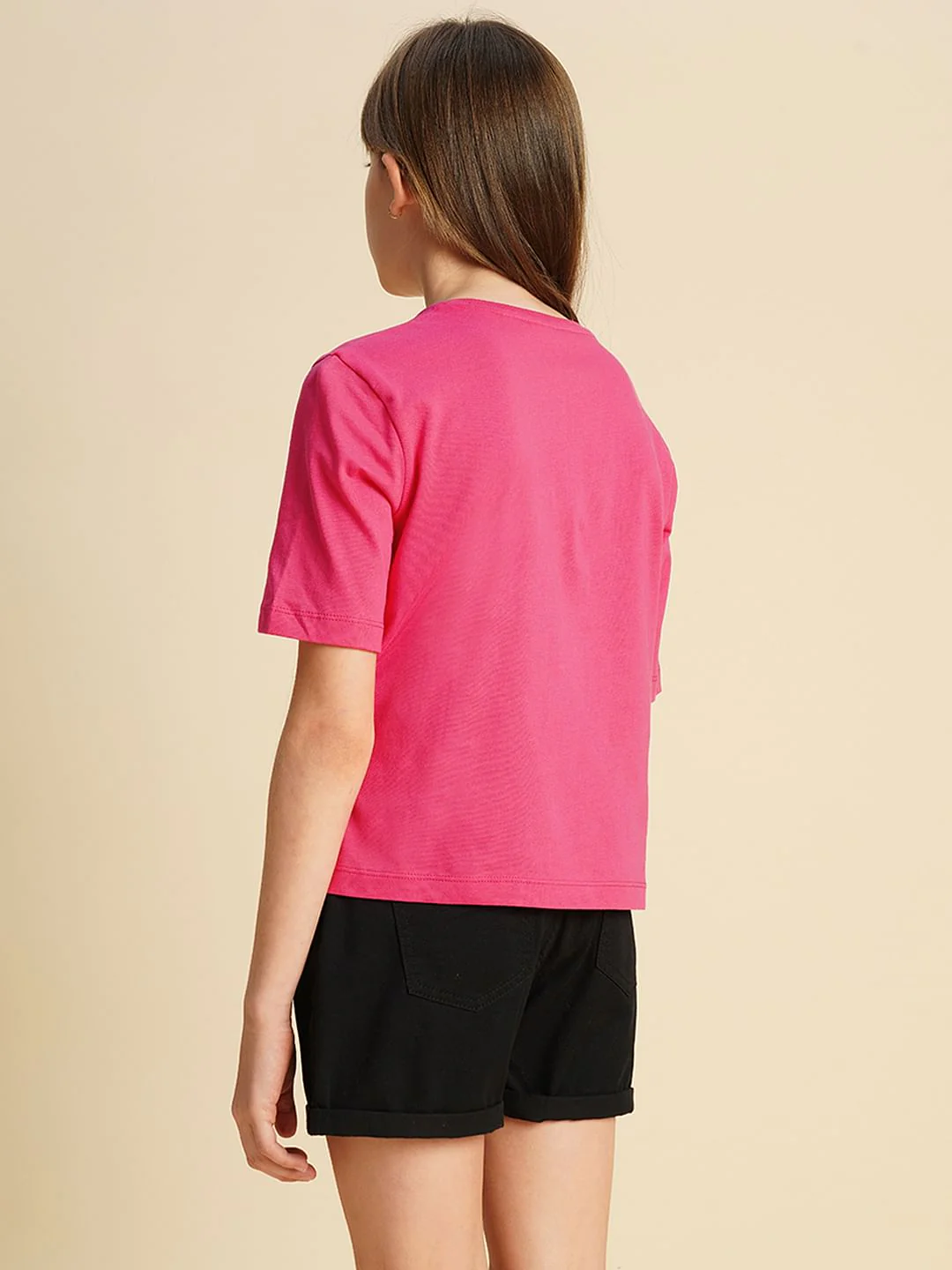 Girls Pink Text Print Cotton T-Shirt - Image 3