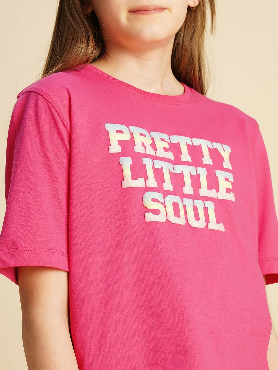 Girls Pink Text Print Cotton T-Shirt - Image 4