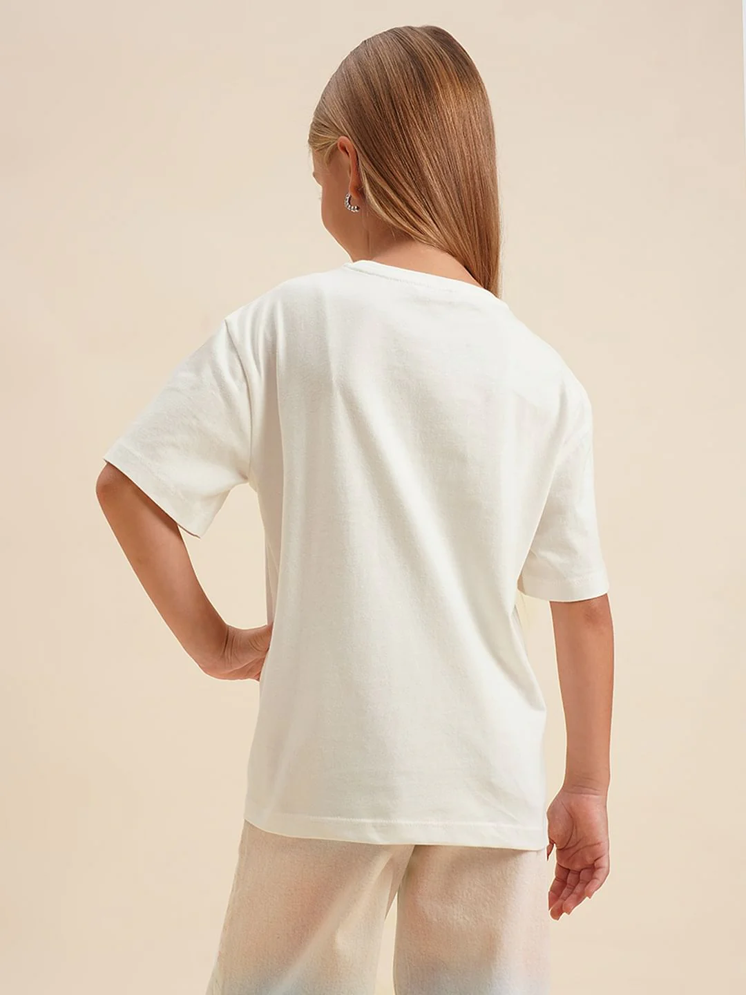 Girls White Floral Cotton T-Shirt - Image 3