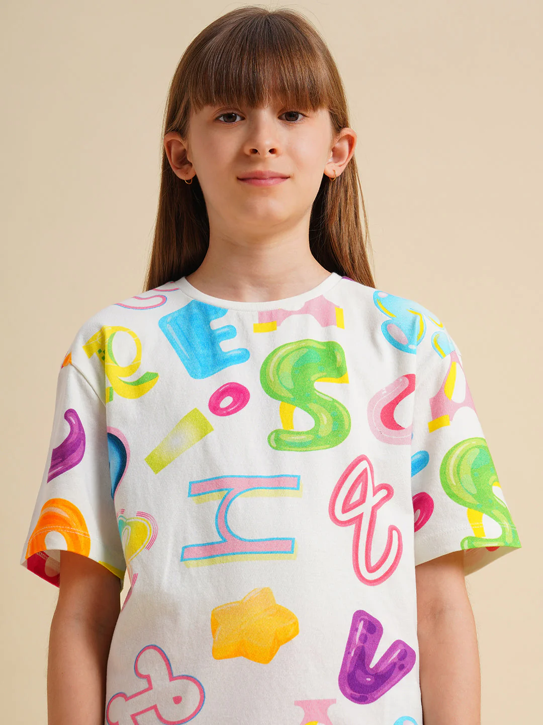 Girls White Printed Cotton T-shirt - Image 4