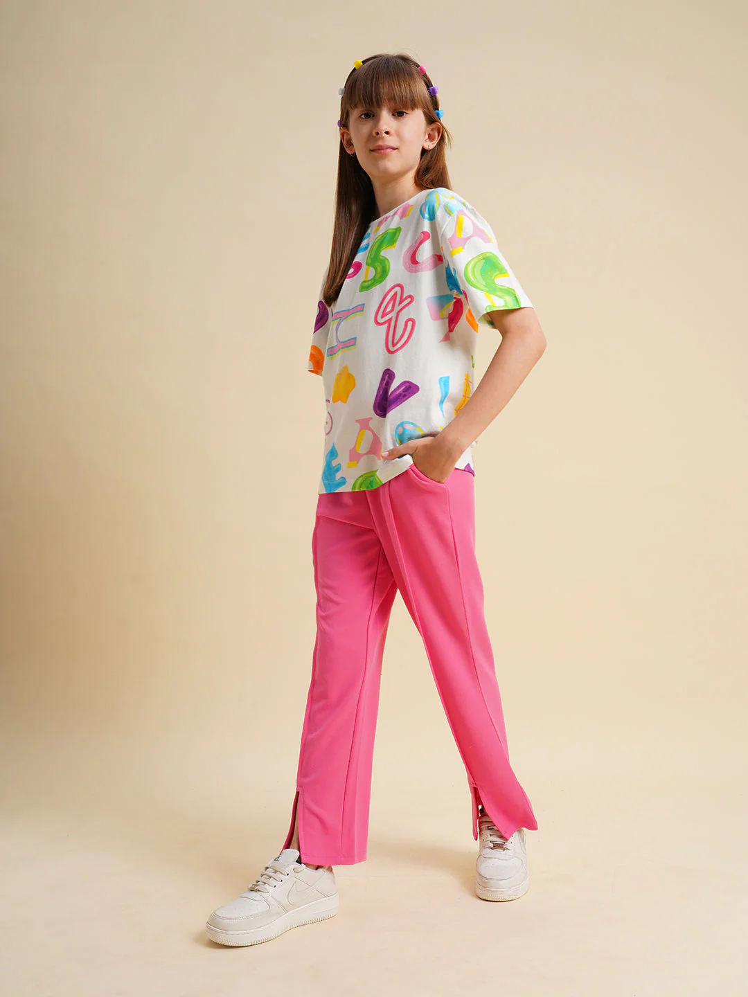 Girls White Printed Cotton T-shirt - Image 5