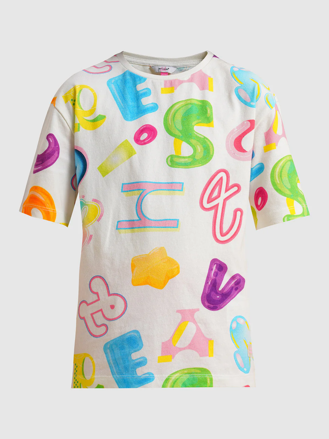 Girls White Printed Cotton T-shirt - Image 6