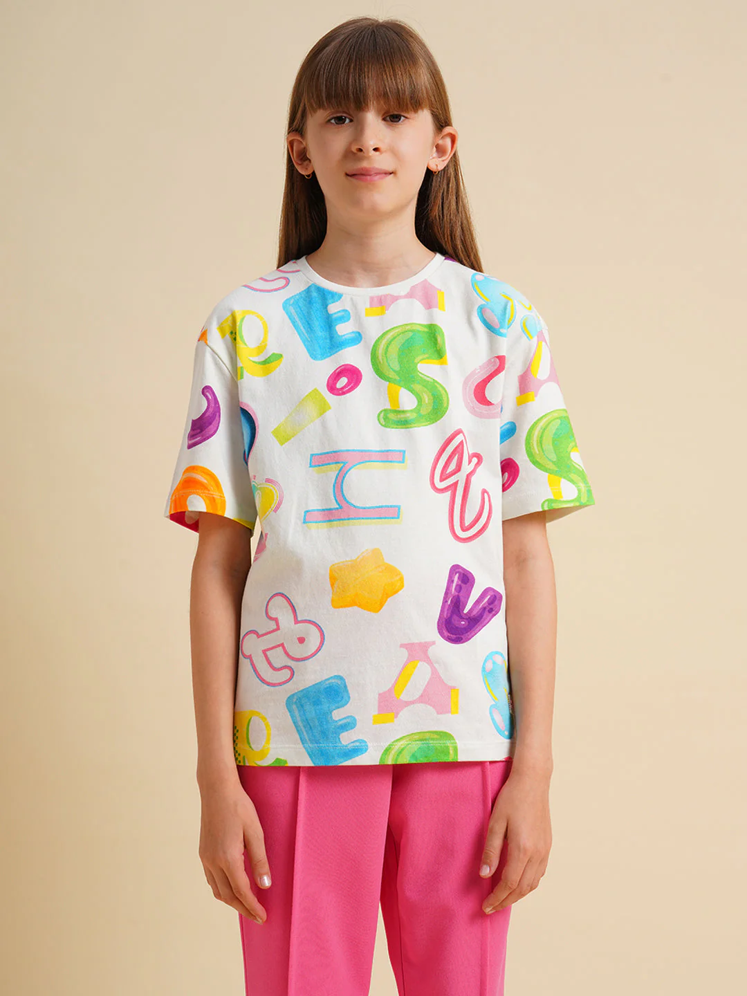 Girls White Printed Cotton T-shirt - Image 7
