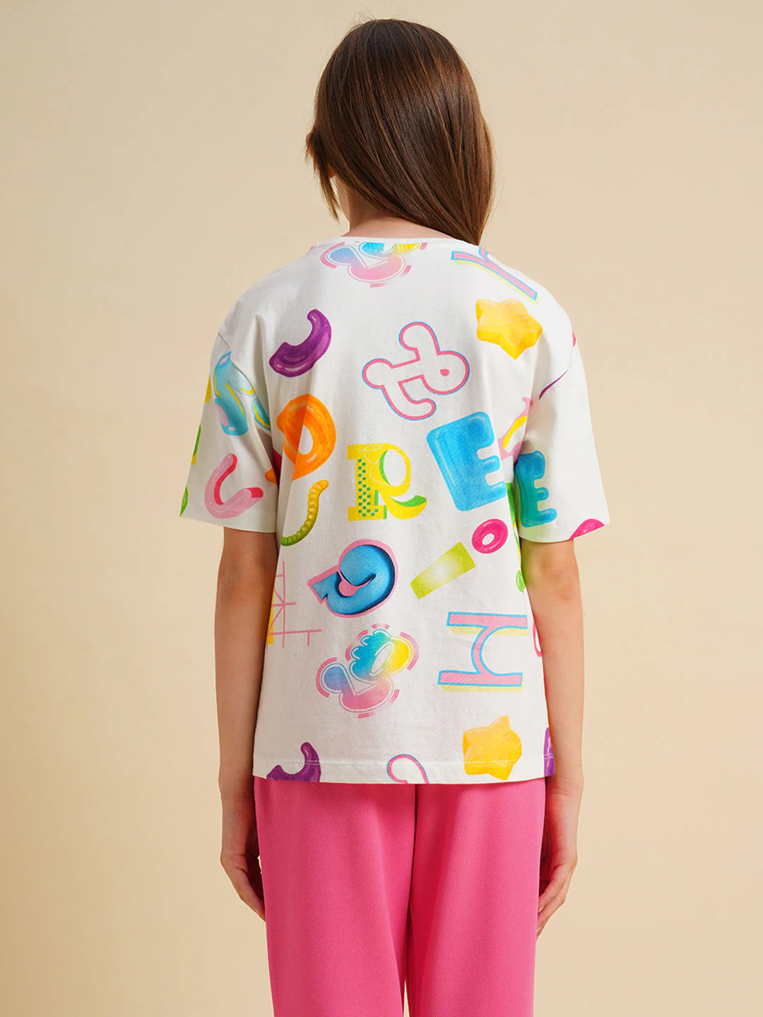 Girls White Printed Cotton T-shirt - Image 8
