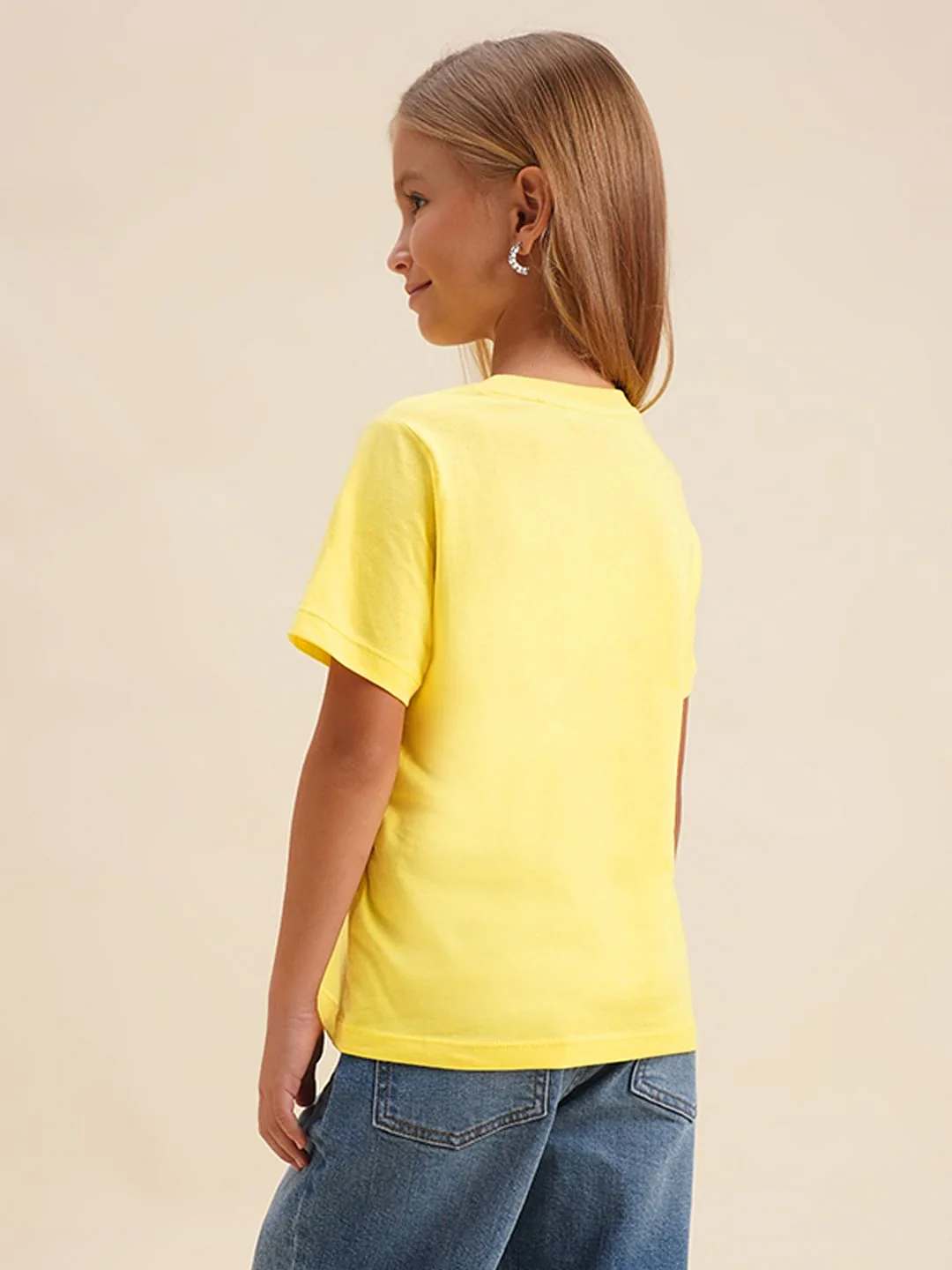 Girls Yellow Butterfly Print Cotton T-Shirt - Image 3