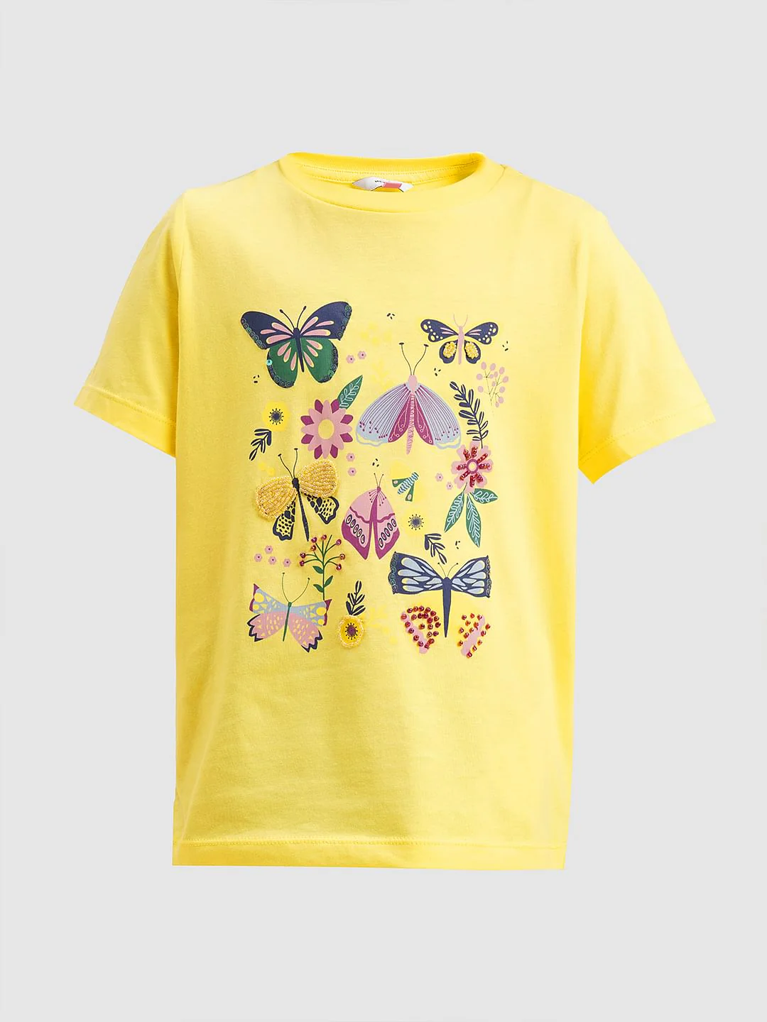 Girls Yellow Butterfly Print Cotton T-Shirt - Image 6