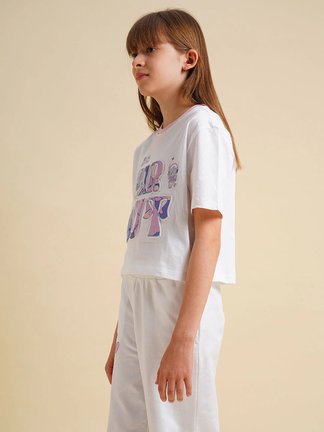 Girls White Stitch Graphic Print T-Shirt - Image 2