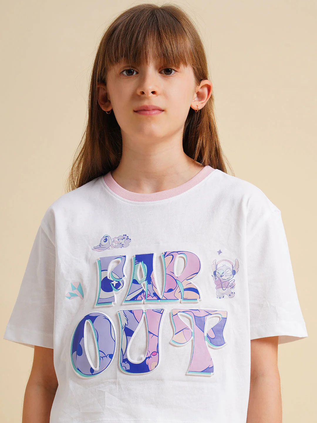Girls White Stitch Graphic Print T-Shirt - Image 4