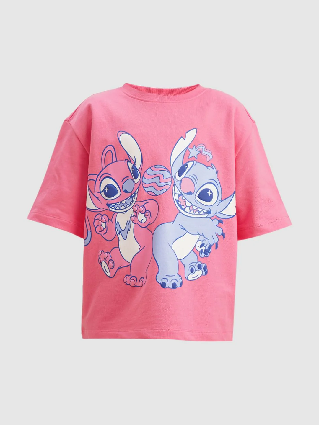 Girls Pink Stitch Graphic Print Oversized T-Shirt - Image 6