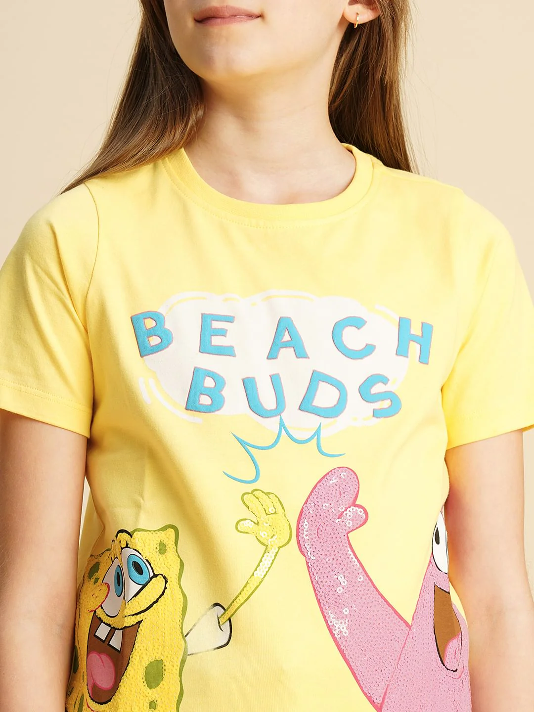 Girls Yellow Spongebob & Patrick Applique T-Shirt - Image 4