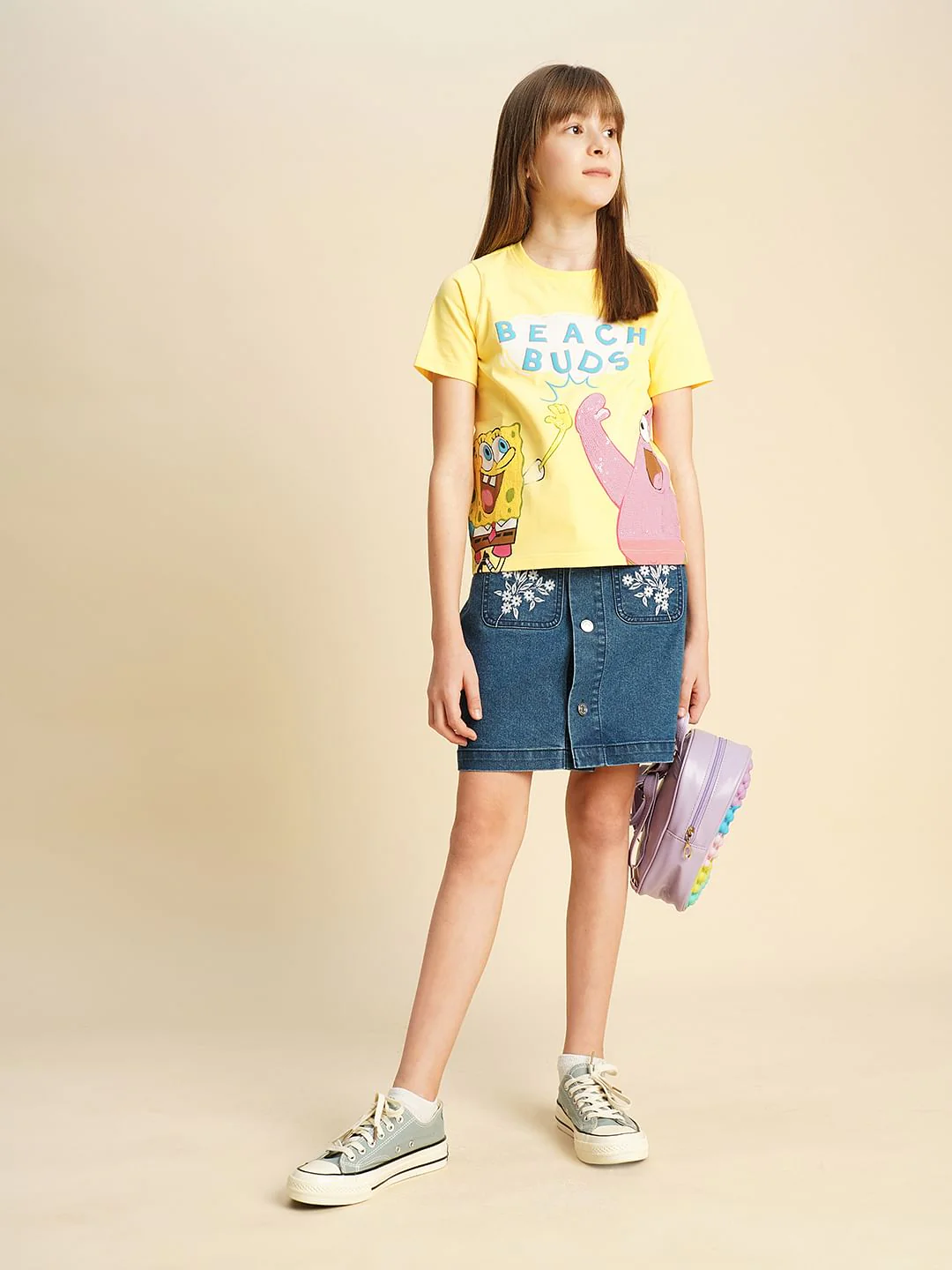 Girls Yellow Spongebob & Patrick Applique T-Shirt - Image 5