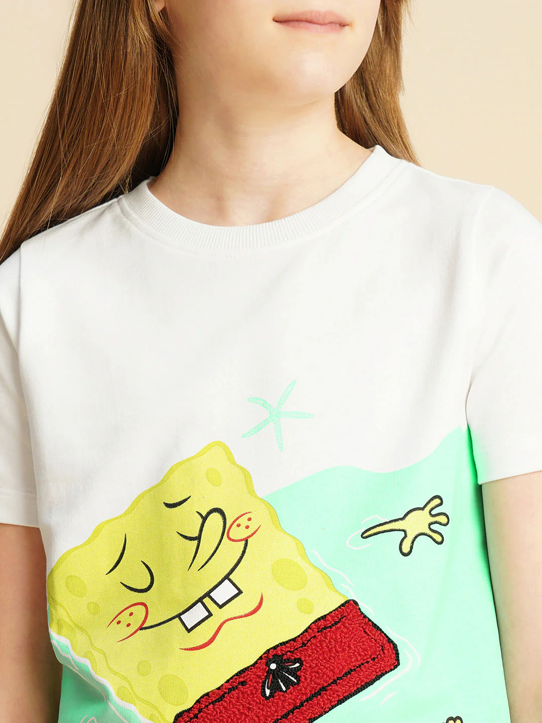Girls White Spongebob Printed T-Shirt - Image 4