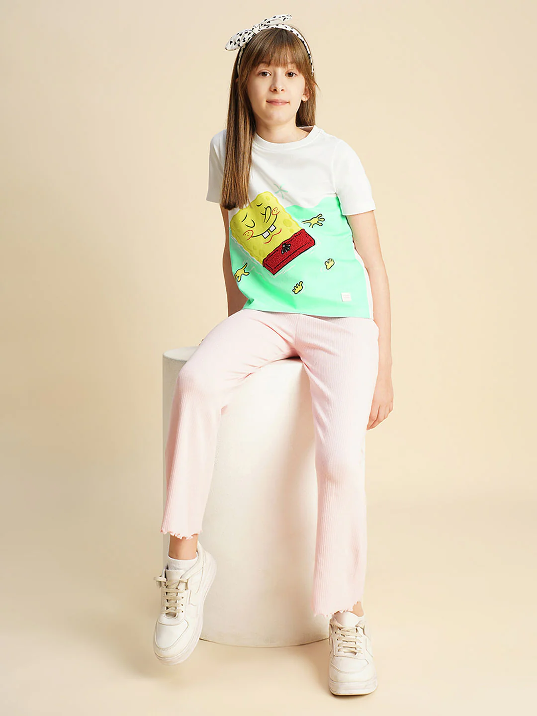 Girls White Spongebob Printed T-Shirt - Image 5