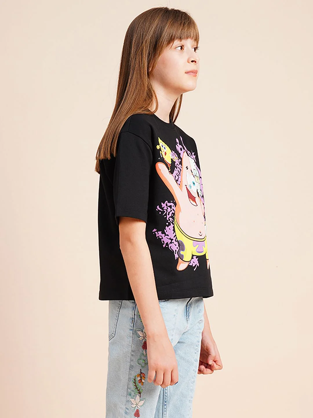 Girls Black Spongebob Print T-Shirt - Image 2