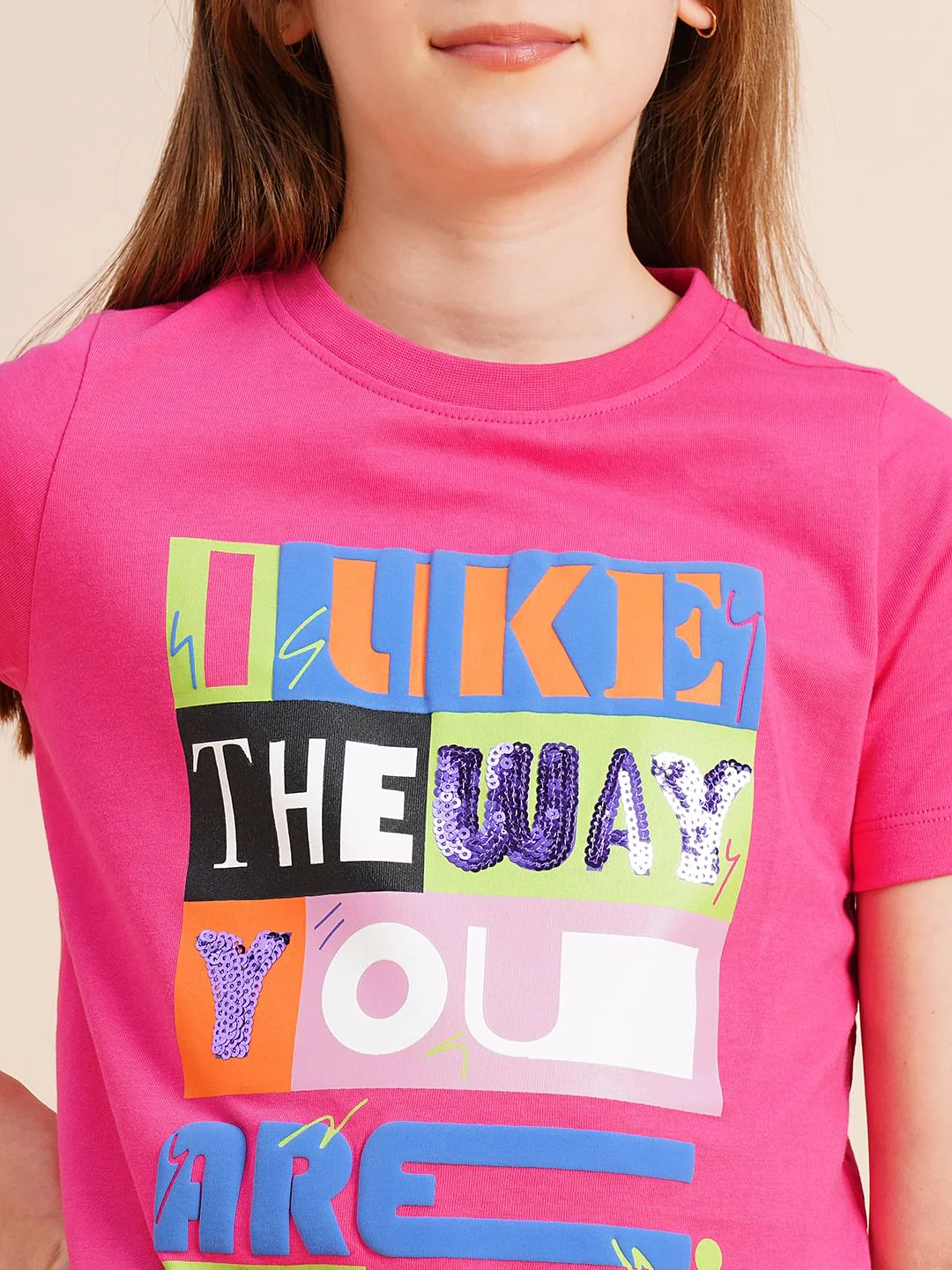 Girls Pink Typographic Print Cotton T-Shirt - Image 4