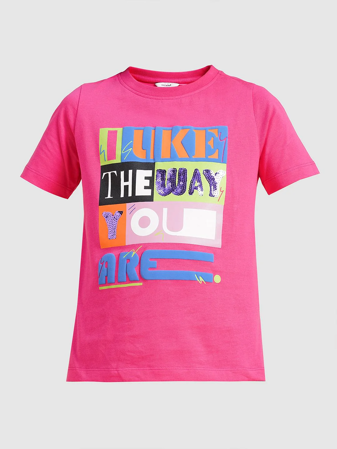 Girls Pink Typographic Print Cotton T-Shirt - Image 6