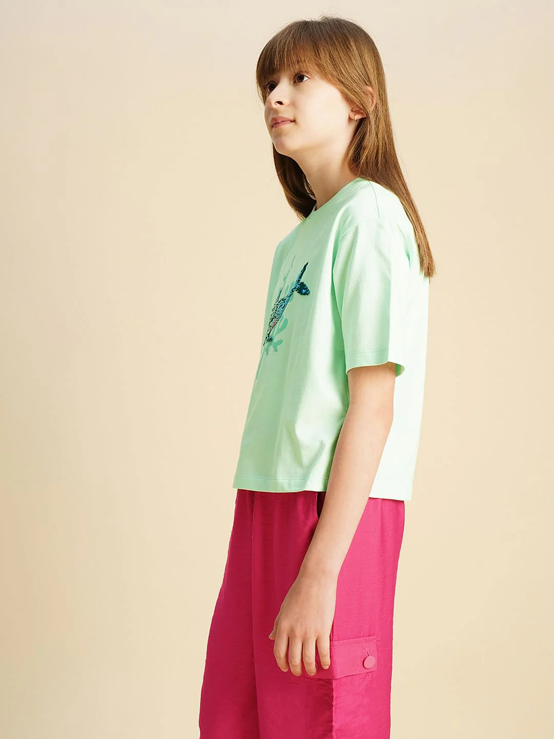 Girls Blue Sequin Whale Print T-Shirt - Image 2