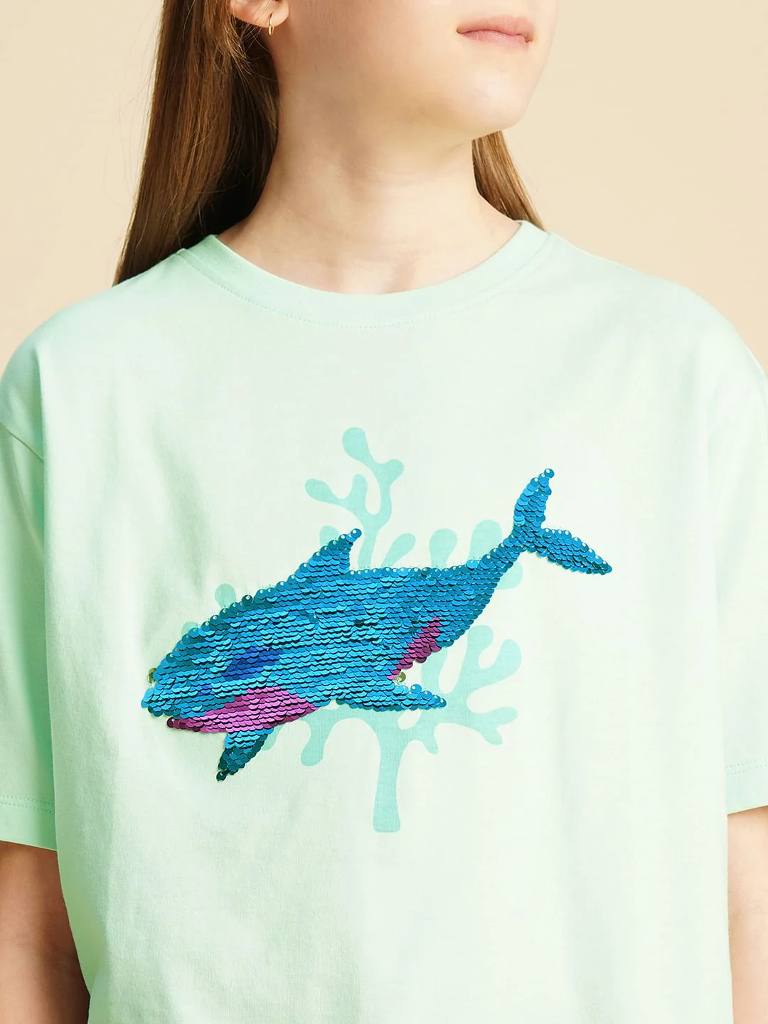 Girls Blue Sequin Whale Print T-Shirt - Image 4