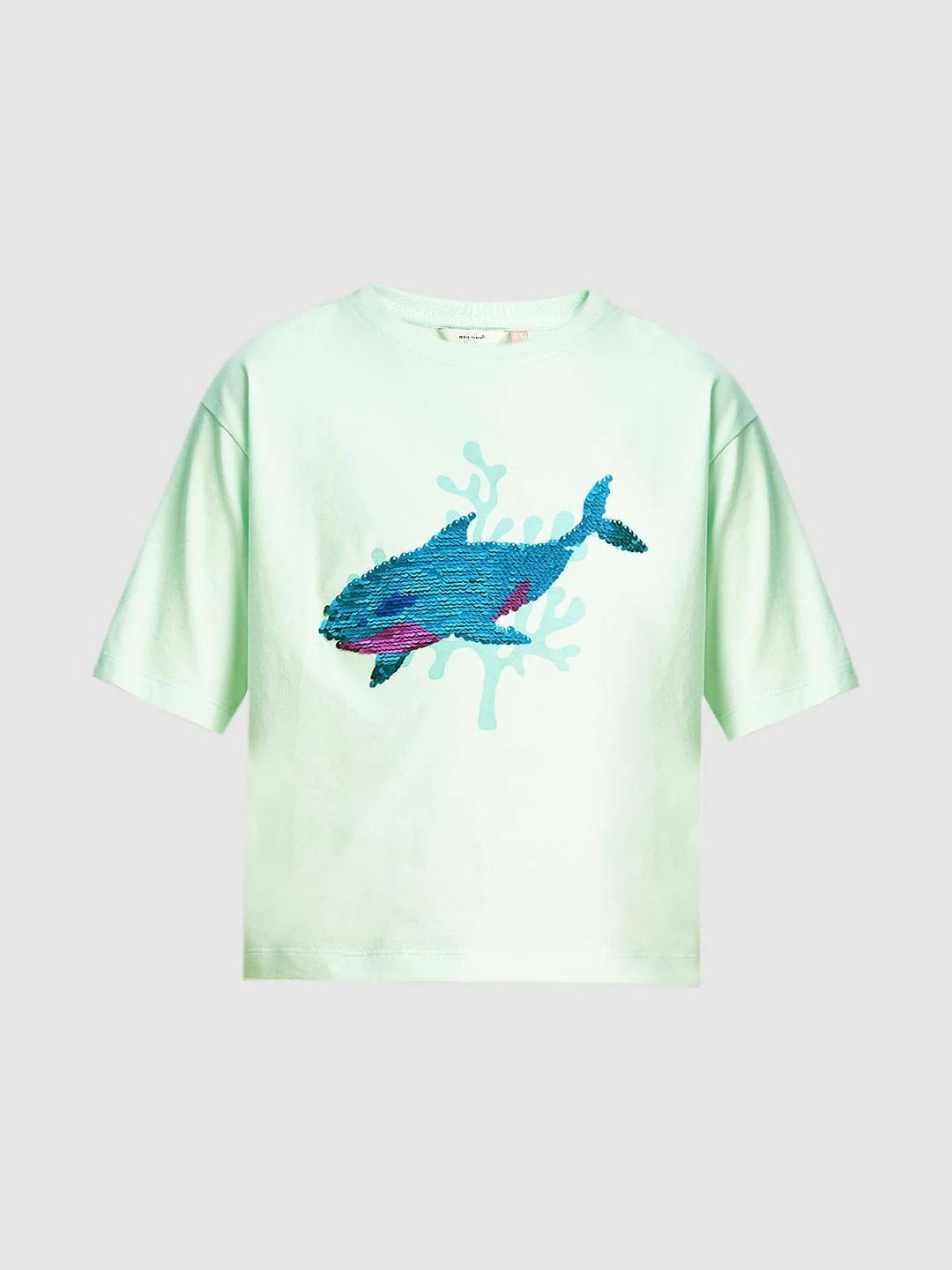 Girls Blue Sequin Whale Print T-Shirt - Image 6